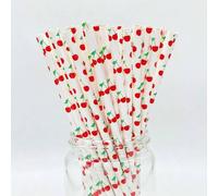 Shein 100 pajitas de papel con estampado de cerezas, perfectas para diferentes fiestas o uso comercial, tamaño de 6x197mm