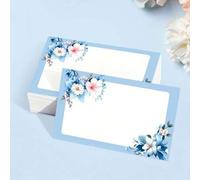 Shein 100 piezas/50 piezas Tarjetas de felicitación en blanco con diseño floral azul, tarjetas azules, tarjetas de bolsillo, tarjetas de visita, tarjetas de