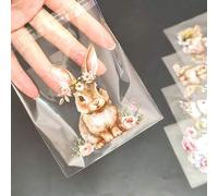 Shein 100 piezas, bolsa de regalo con conejo y guirnalda, bolsa de embalaje transparente con autoadhesivo con patrón lindo de conejo y guirnalda, 4 patrones
