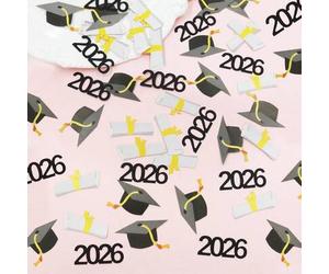 Shein 100 piezas Confeti con forma de gorro de graduación y certificado con impresión a doble cara en colores brillantes para decoración de mesa de fiesta d