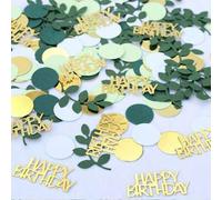 Shein 100 piezas de hojas de salvia verde con confeti dorado "Feliz Cumpleaños" - Perfecto para esparcir en la mesa, decoración de fiesta y celebraciones, a