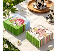 Shein 100 piezas de servilletas de papel con flores rosas y animales de granja, servilletas desechables para bebidas con acuarela de vaca, cerdo, caballo, o