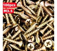 Shein 100 piezas de tornillos autorroscantes de acero al carbono de alta resistencia galvanizados, tornillos para madera, tornillos de cabeza plana M3.5 par
