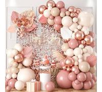 Shein 100 piezas Juego de arco de globos estilo vintage rosa y dorado, Juego de decoración de globos de látex adecuado para fiesta de cumpleaños de princesa