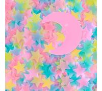 Shein 100 piezas Pegatinas de pared que brillan en la oscuridad con diseño de luna y estrellas, Decoración de pared moderna de PVC para decoración del hogar