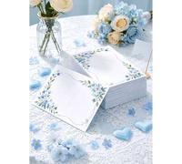 Shein 100 piezas Tarjetas en blanco con forma de corazón minimalistas, Tarjetas de mensaje floral en blanco, Flor de corazón azul, Tarjetas de mensaje en bl