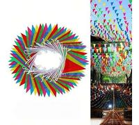 Shein 100m Banderas de Banderines Triangulares de Colores, Banderas de Guirnalda Impermeables, Adecuadas para Exteriores, Banderas Colgantes, Aplicables par