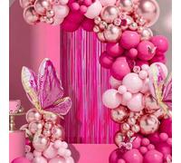 Shein 108 piezas, Kit de arco de guirnalda de globos rosa intenso, globos de látex metálico rosa con dos globos de mariposa de papel de aluminio para decora