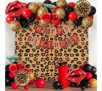 Shein 109 piezas Decoraciones de fiesta con estampado de leopardo - Juego de arco de globos con estampado de leopardo y cereza - Estampado de leopardo negro