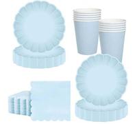 Shein 10pcs/20pcs/40pcs/50pcs/Set, Platos de papel con forma de abanico de 9 pulgadas y 7 pulgadas con borde festoneado, platos desechables, vasos de papel,