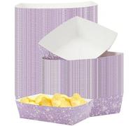 Shein 10pcs/20pcs/50pcs Bandejas de papel para aperitivos con purpurina morada, barcos de papel desechables para aperitivos, bandejas de aperitivos rosa lav