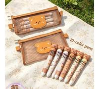Shein 11/10/5/1 pieza - Estuche de lápices de malla transparente con diseño de oso lindo, bolsa de lápices con 10 colores de bolígrafos de dibujos animados