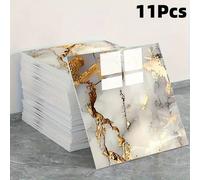 Shein 11 piezas/0.9㎡ Adhesivos de azulejos con patrón de mármol gris oscuro - Paneles de pared compuestos de aluminio impermeables, adecuados para renovació