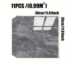 Shein 11 piezas/0.9㎡ Adhesivos de azulejos con patrón de mármol gris oscuro - Paneles de pared compuestos de aluminio impermeables, adecuados para renovació