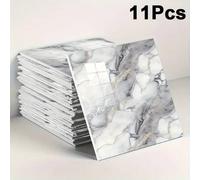 Shein 11 piezas/0.9㎡ Paneles de pared de compuesto de aluminio con estampado de mármol gris oscuro - Adhesivos de azulejos impermeables, adecuados para reno