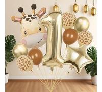 Shein 11 piezas Conjunto de globos de aluminio con cabeza de jirafa gigante y globo de aluminio con número blanco y dorado de 32 pulgadas para decoraciones