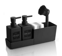 Shein 11 piezas - Dispensador de jabón de cocina negro mate, con cepillo, juego de soporte para esponja, adecuado para dispensador de jabón de manos y jabón