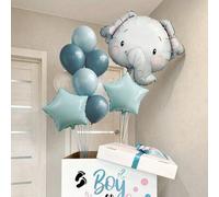 Shein 11 piezas Globos de aluminio con forma de elefante gigante, globos de animales en gris y azul adecuados para baby shower, decoración de fiesta de cump