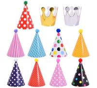 Shein 11 piezas Sombreros de fiesta de cumpleaños con pompones, corona decorativa de fiesta de cumpleaños, sombrero triangular de disfraz de personaje princ