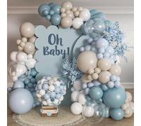 Shein 112 piezas Kit de Arco de Globos Azul, Incluye Globos de Color Azul Niebla, Blanco, Arena, Adecuado para Baby Shower, Cumpleaños, Fiesta con Tema de O