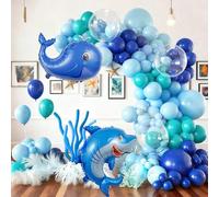 Shein 113 piezas Globos de decoración para fiesta con tema oceánico, incluyendo globos de lámina con ballena & tiburón, globos de látex azul transparente, a