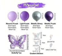 Shein 117 piezas Kit de arco de globos de color lavanda metálico, incluye globo de lámina de mariposa grande para arco, adecuado para decoración de fiesta d
