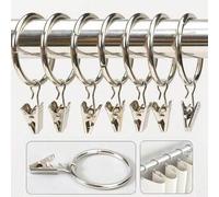 Shein 12/24 piezas Anillos de cortina de metal plateado con clips, diámetro interior de 2,5 cm, clips de cortina de metal/anillos de cortina, anillos colgan