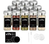 Shein 12/24 piezas Frascos de especias de 120ml, saleros y pimenteros de vidrio, botellas de sal ovaladas o cuadradas, botellas de condimentos, frascos de e