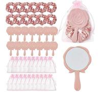 Shein 12/6/1 Set - Espejo de maquillaje vintage con rosa, espejo de mano portátil pequeño, diadema, bolsa de almacenamiento, set de almacenamiento de peinad