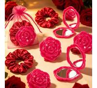 Shein 12/6/1 Set Espejo de Maquillaje Vintage Rosa Portátil de Mano Espejo Pequeño Bolsa de Almacenamiento de Diadema Set de Almacenamiento de Estilo - Espe