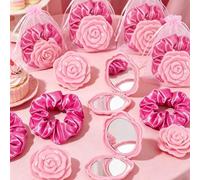 Shein 12/6/1 Set Espejo de Maquillaje Vintage Rosa Portátil de Mano Espejo Pequeño Diadema Bolsa de Almacenamiento Set de Almacenamiento de Estilo - Espejo
