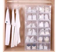 Shein 12/6 piezas Cajas de almacenamiento apilables y plegables para zapatos transparentes y a prueba de agua con puerta magnética, estuche de exhibición de