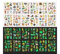 Shein 12 hojas con 130 pegatinas de tatuajes temporales que brillan en la oscuridad con diseños de dibujos animados lindos y divertidos de pandas, pingüinos