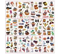 Shein 12 hojas con 130 piezas de tatuajes temporales con patrones de la serie de piratas, 12 hojas de pegatinas de tatuajes falsos, elementos de tesoro de p