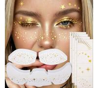 Shein 12 Hojas de Pegatinas de Sombra de Ojos con Brillo Dorado, Pegatinas de Pecas con Brillo, Tatuajes Faciales Lindos y Brillantes, Tatuajes Faciales Imp
