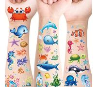 Shein 12 hojas de tatuajes temporales de animales marinos con brillo, tatuajes falsos impermeables y coloridos de estilo submarino, duración de 2 a 5 días,