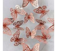Shein 12 Piezas/24 Piezas Pegatinas de pared de mariposas huecas 3D Pegatinas de mariposas DIY Removibles PVC Refracción Brillante Oro, Plata, Oro Rosa Mult