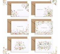 Shein 12 piezas/6 juegos de tarjetas de agradecimiento florales con sobres y pegatinas, 6 diseños diferentes, tarjetas de agradecimiento con flores silvestr
