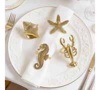 Shein 12 piezas Anillos para servilletas con forma de estrella de mar dorada, estilo océano con caballito de mar, langosta y caracol, decoración de mesa ade