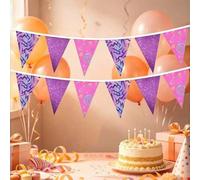 Shein 12 piezas Bandera de Rayo Rosa y Púrpura, Guirnalda de Banderines Triangulares de Papel de Anime y Música, Decoración para Fiesta de Cumpleaños