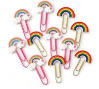 Shein 12 piezas Conjunto de clips de papel con forma de arcoíris, clips decorativos coloridos, accesorios de papelería adorables, decoración de escritorio l