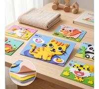 Shein 12 piezas de pegatinas 3D de espuma EVA - Proyecto de manualidades DIY para niños | Pegatinas educativas de animales de dibujos animados | Juego de pi