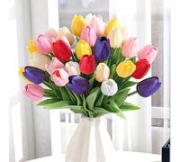 Shein 12 piezas de tulipanes artificiales de colores mixtos, flores falsas decorativas rosas, adecuadas para decoración de habitaciones, decoración del hoga