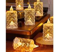 Shein 12 piezas de velas de cristal sin llama, velas con forma de diamante sin llama de 3.15" X 1.4", velas LED con pilas de luz cálida blanca, adecuadas pa