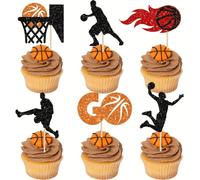 Shein 12 piezas Decoraciones para pastel con tema de baloncesto, adecuado para baby shower, decoración de pastel de fiesta de cumpleaños