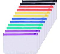 Shein 12 piezas Estuches con cremallera de colores surtidos, aptos para carpetas con anillas de 3/6 para cuadernos tamaño A5/A6/A7, carpetas de documentos i