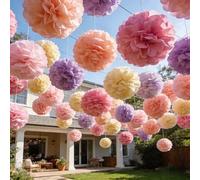 Shein 12 piezas Juego de decoración de bolas de papel de colores, bolas de papel de arte de colores arcoíris tipo macaron - Decoraciones de bolas de papel m