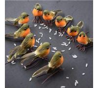 Shein 12 piezas Mini Lindos Adornos de Árbol de Navidad Robins, Plumas Artificiales, Naranja, Decoraciones de Árbol de Navidad, Decoración de Jardín, Decora