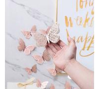 Shein 12 piezas Pegatinas de mariposa 3D huecas de doble capa de color champán, pegatinas decorativas de papel de mariposa para decoración del hogar, pegati