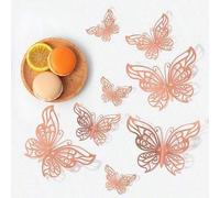 Shein 12 piezas Pegatinas de mariposa holográfica 3D hueca en oro rosa, pegatinas decorativas de papel creativas para pared, adecuadas para decoración del h